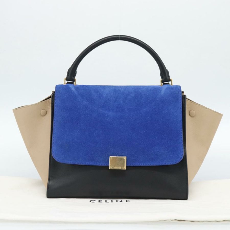 【日本直送】CELINE Trapeze 手提包 皮革 2way 藍色金色 Auth ka4960V-11