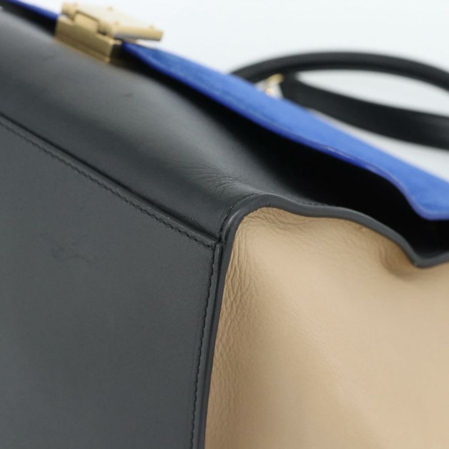 【日本直送】CELINE Trapeze 手提包 皮革 2way 藍色金色 Auth ka4960V-15