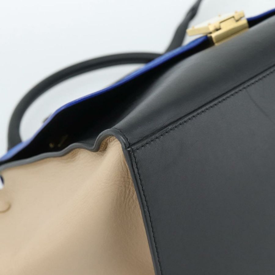 【日本直送】CELINE Trapeze 手提包 皮革 2way 藍色金色 Auth ka4960V-16