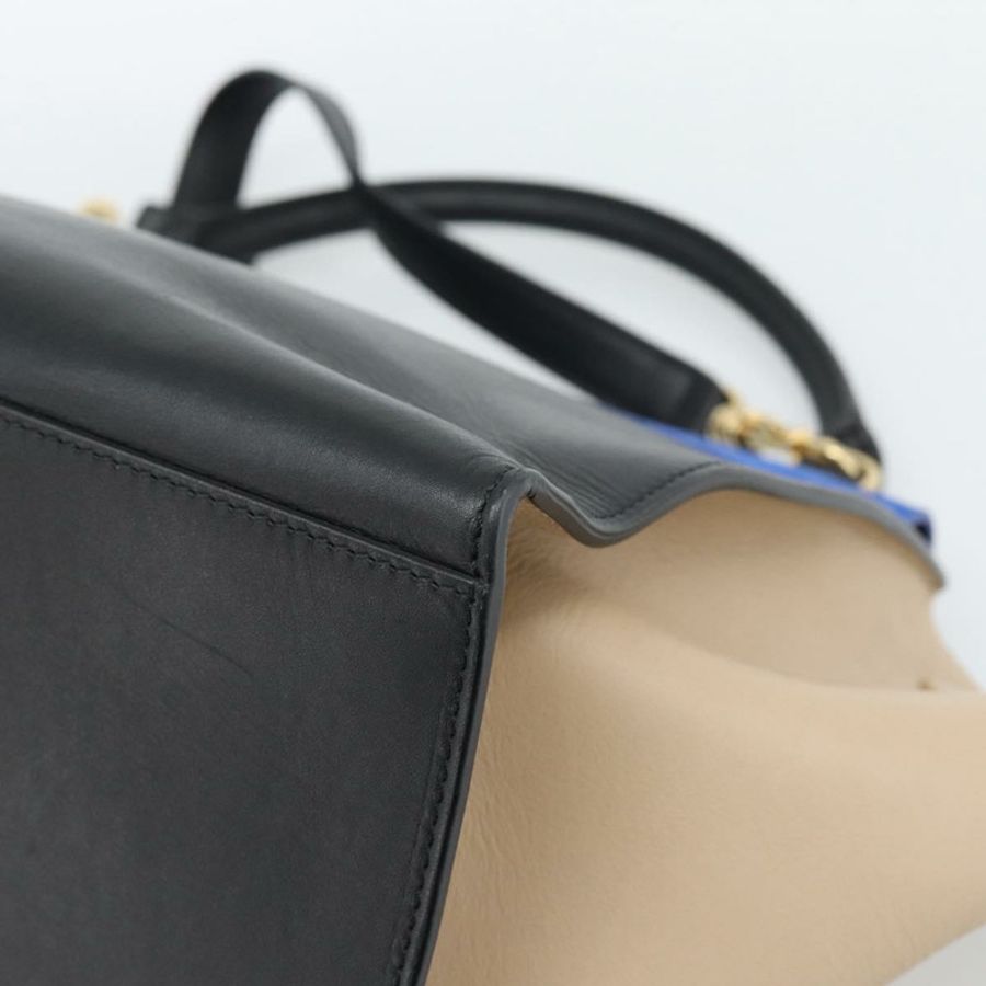 【日本直送】CELINE Trapeze 手提包 皮革 2way 藍色金色 Auth ka4960V-17