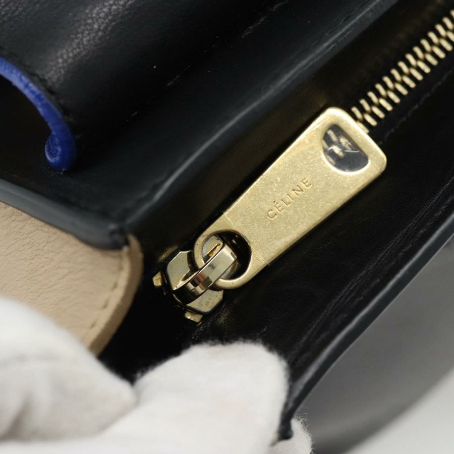 【日本直送】CELINE Trapeze 手提包 皮革 2way 藍色金色 Auth ka4960V-20