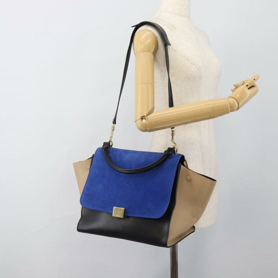 【日本直送】CELINE Trapeze 手提包 皮革 2way 藍色金色 Auth ka4960V-26