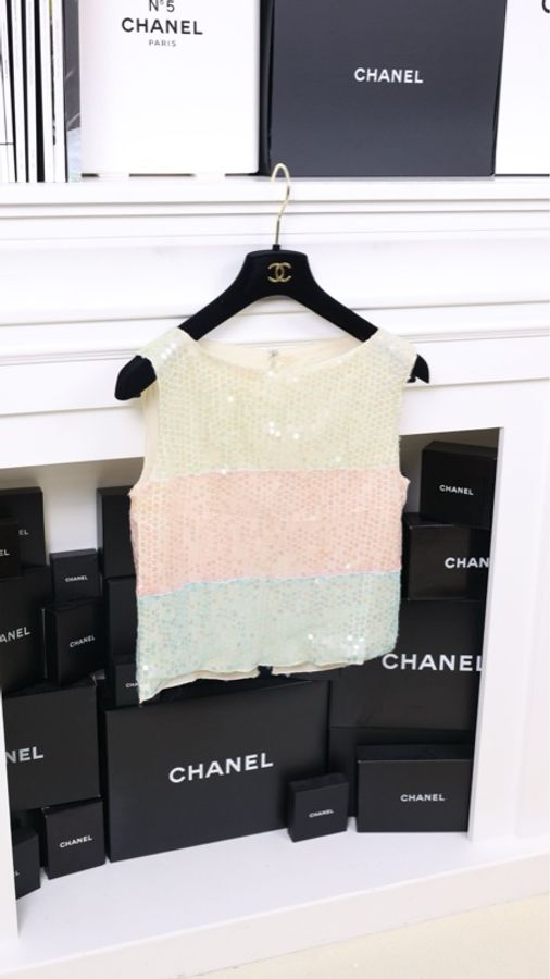 Chanel 00年彩色亮片背心套装外套两件套-12