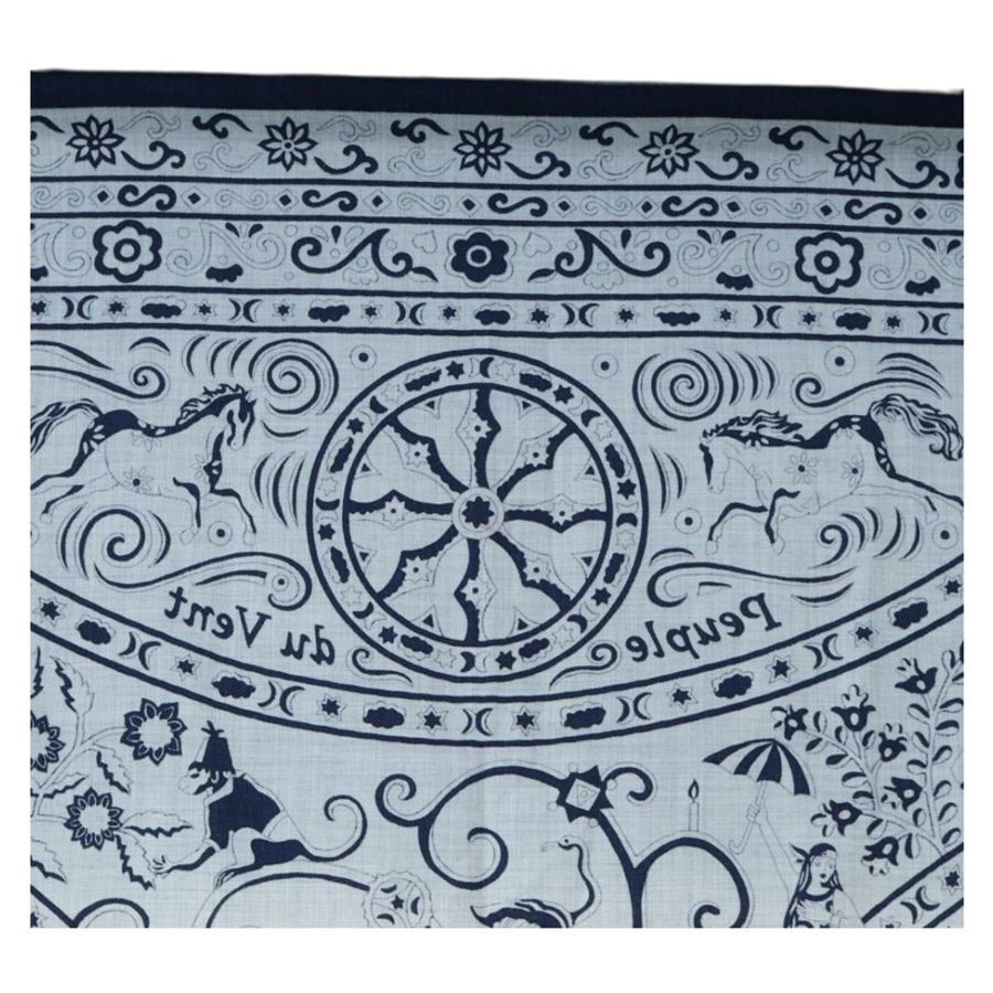 【日本直送】HERMES Carre 140 圍巾「Peuple Du Vent」羊絨海軍藍正品 hk3921M-2