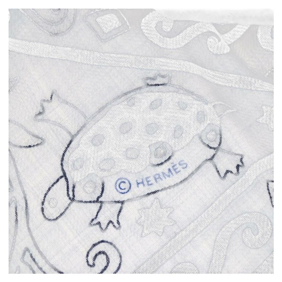 【日本直送】HERMES Carre 140 圍巾「Peuple Du Vent」羊絨海軍藍正品 hk3921M-10