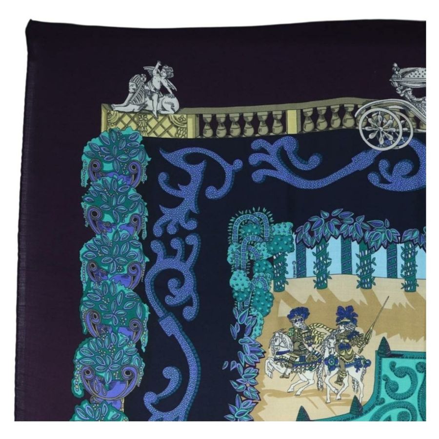【日本直送】HERMES Carre 140 圍巾「Le Paradis du Ray」羊絨海軍藍正品 hk3922M-1