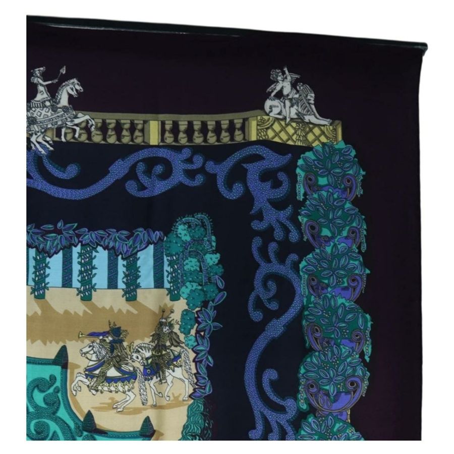 【日本直送】HERMES Carre 140 圍巾「Le Paradis du Ray」羊絨海軍藍正品 hk3922M-3