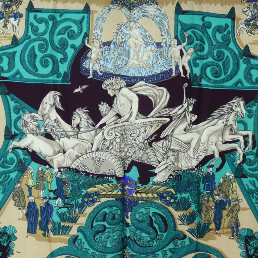 【日本直送】HERMES Carre 140 圍巾「Le Paradis du Ray」羊絨海軍藍正品 hk3922M-5