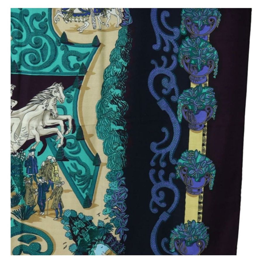 【日本直送】HERMES Carre 140 圍巾「Le Paradis du Ray」羊絨海軍藍正品 hk3922M-6