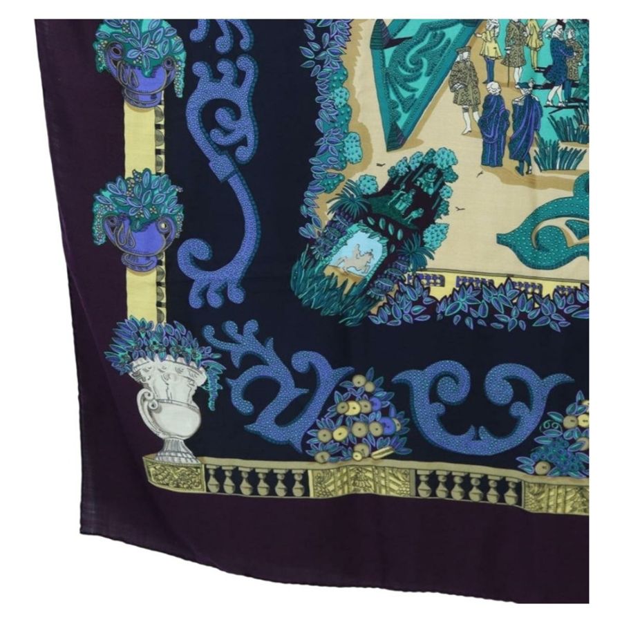 【日本直送】HERMES Carre 140 圍巾「Le Paradis du Ray」羊絨海軍藍正品 hk3922M-7