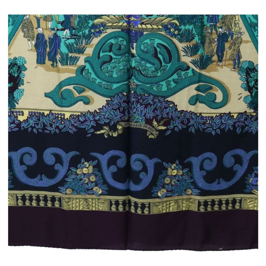 【日本直送】HERMES Carre 140 圍巾「Le Paradis du Ray」羊絨海軍藍正品 hk3922M-8