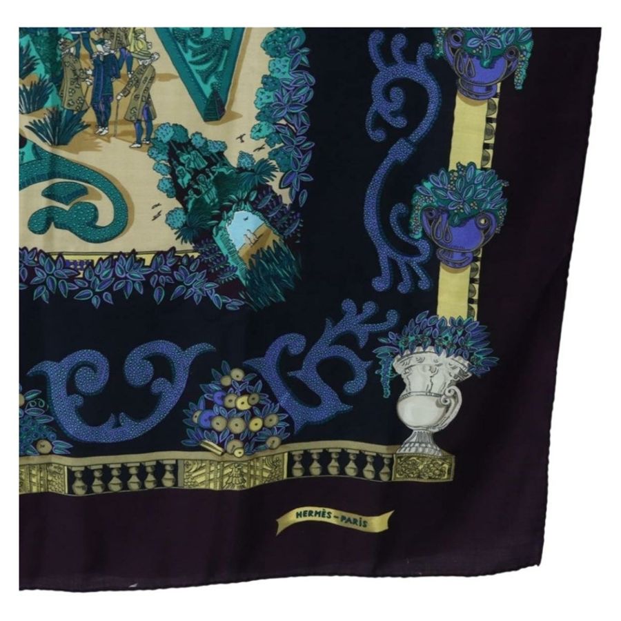 【日本直送】HERMES Carre 140 圍巾「Le Paradis du Ray」羊絨海軍藍正品 hk3922M-9