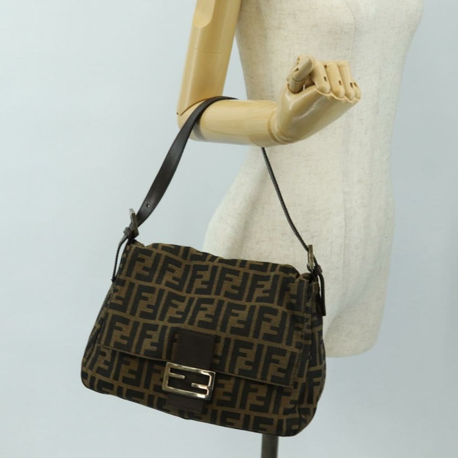 【日本直送】FENDI Zucca帆布Mamma Baguette單肩包 棕色/黑色 正品 BA13813V-25