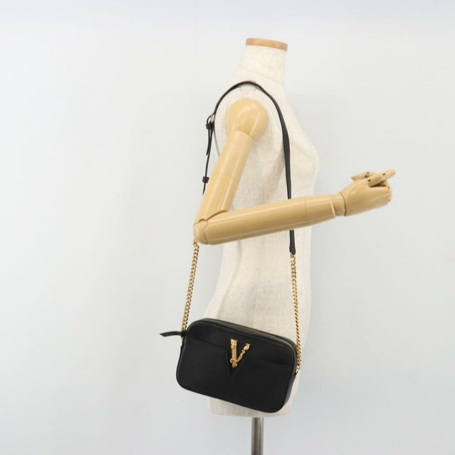 【日本直送】范思哲黑色金色皮革單肩包,正品 BA13799V-22