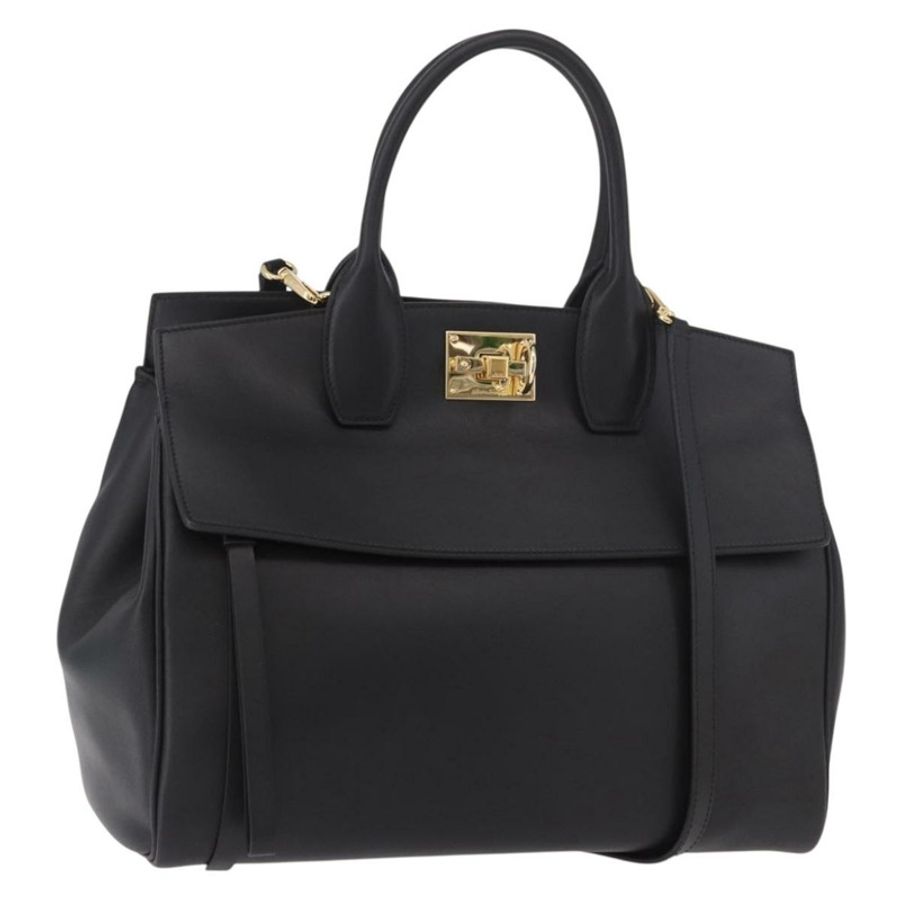 【日本直送】Salvatore Ferragamo Gancini Studio 皮革雙肩包 黑色 金色 正品 gh2193V-0