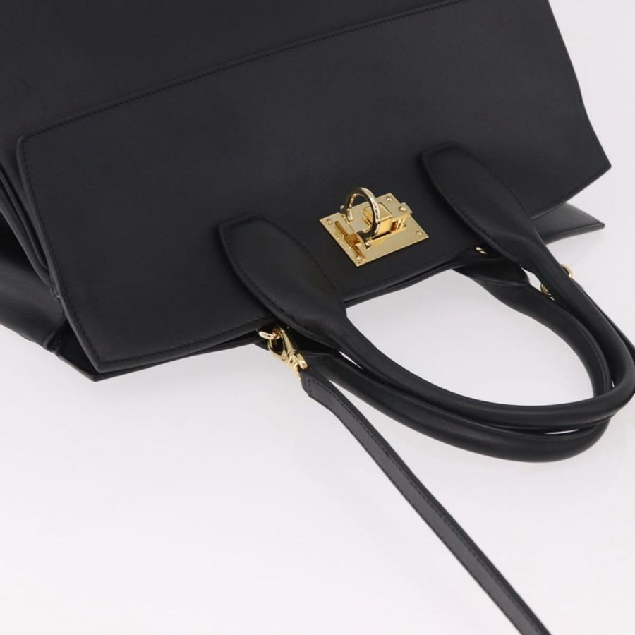 【日本直送】Salvatore Ferragamo Gancini Studio 皮革雙肩包 黑色 金色 正品 gh2193V-5