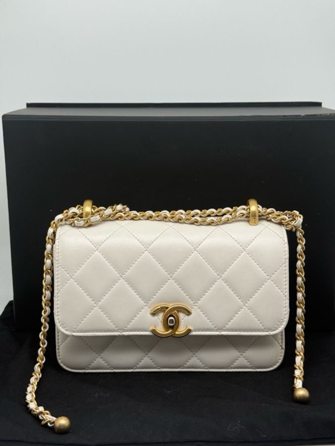 Chanel 香奈兒白金雙金珠cf鏈條包,19cm芯片款-2
