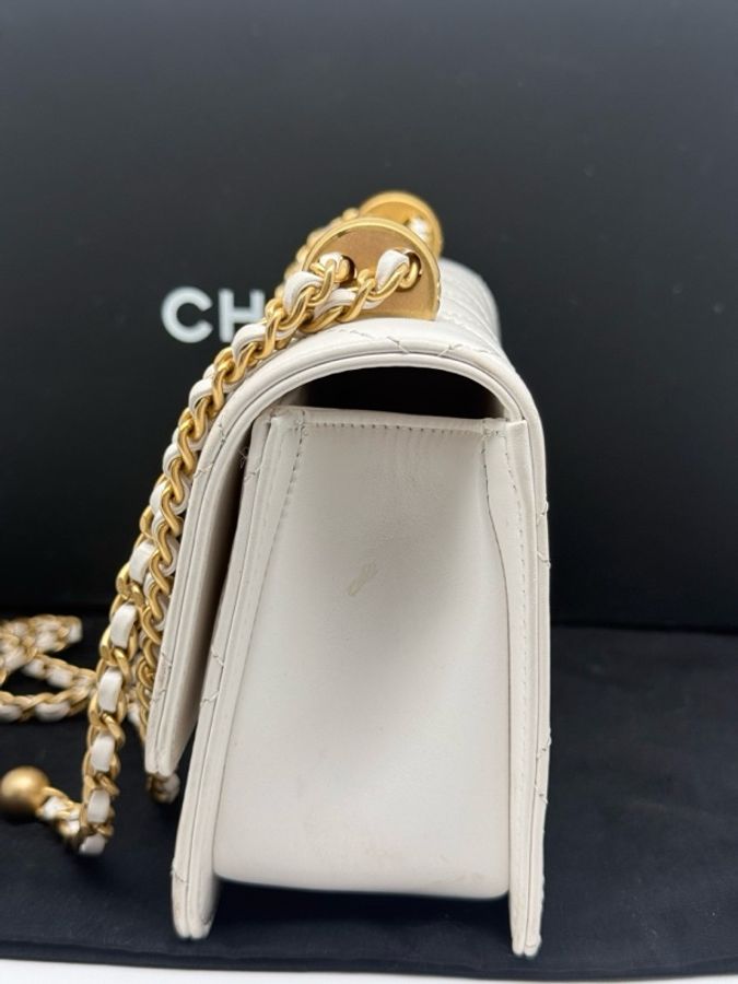 Chanel 香奈兒白金雙金珠cf鏈條包,19cm芯片款-4