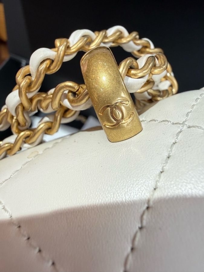 Chanel 香奈兒白金雙金珠cf鏈條包,19cm芯片款-11