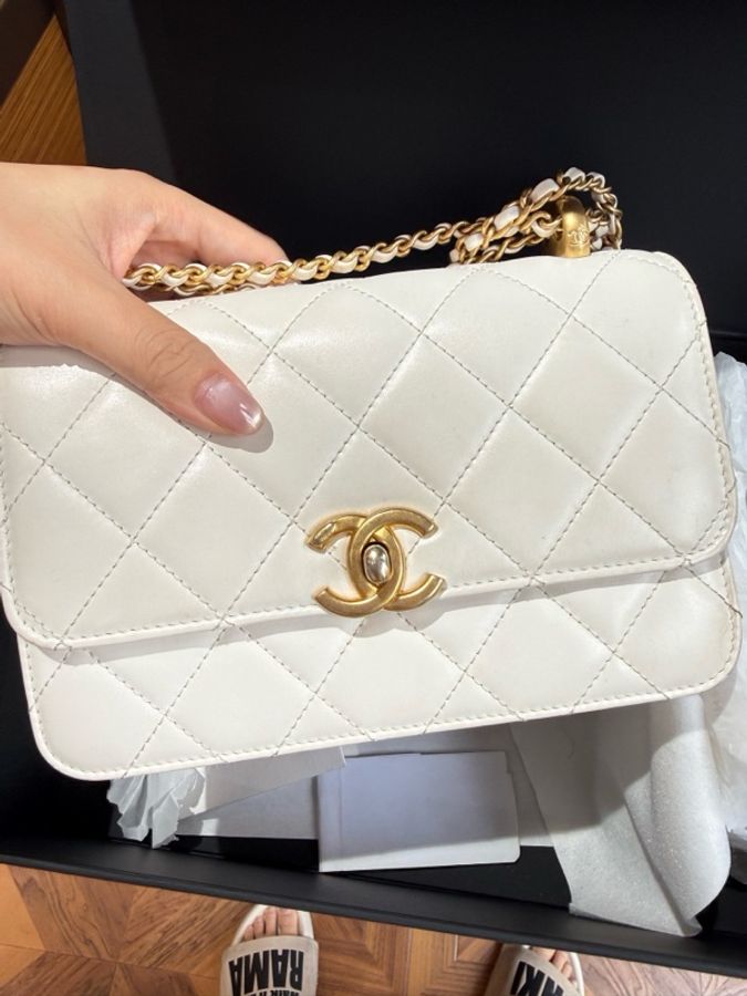 Chanel 香奈兒白金雙金珠cf鏈條包,19cm芯片款-14