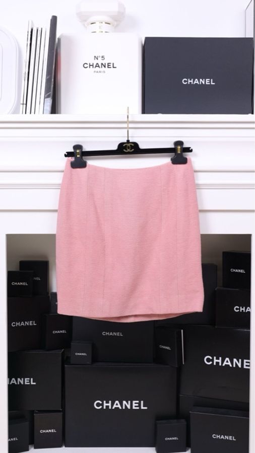 Chanel 94年秋冬秀款樱花粉四口袋外套半裙套装-12