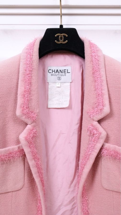 Chanel 94年秋冬秀款樱花粉四口袋外套半裙套装-28