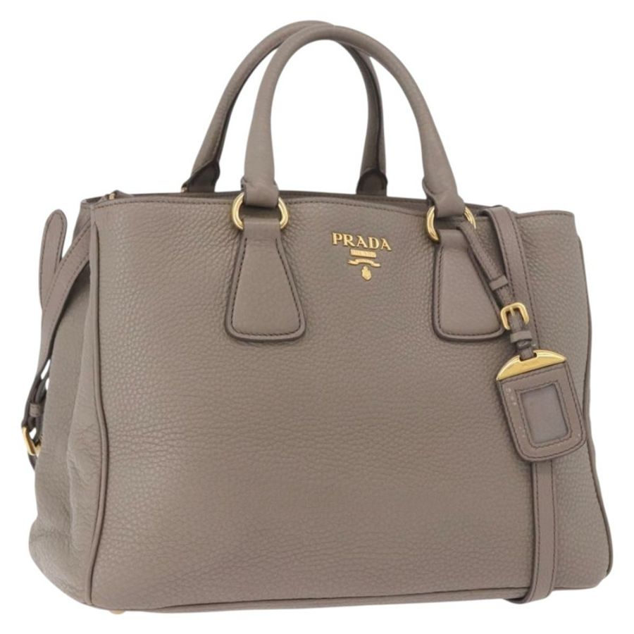 【日本直送】PRADA Vitterodino 手提包 皮革 兩用 灰色 金色 正品 BA13937V-0