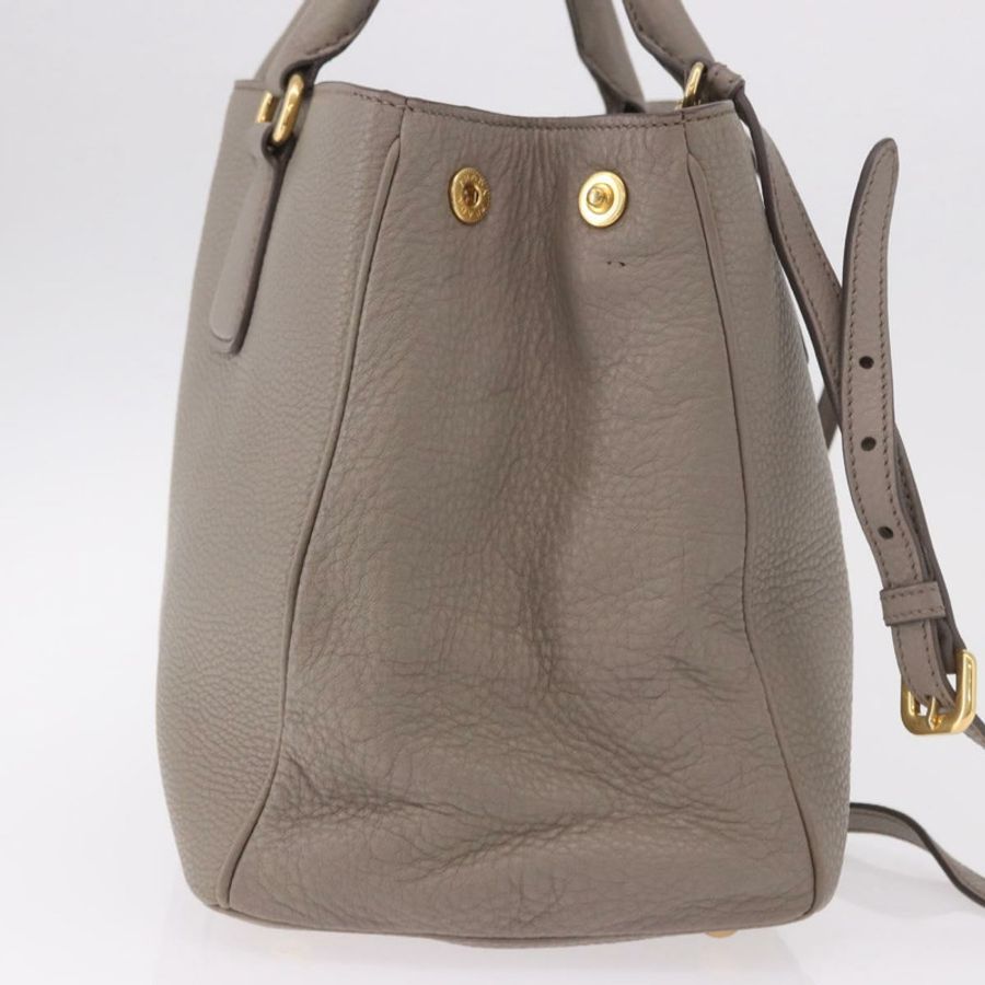 【日本直送】PRADA Vitterodino 手提包 皮革 兩用 灰色 金色 正品 BA13937V-3