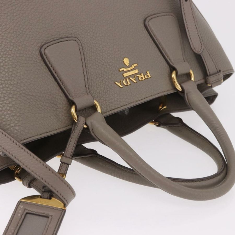 【日本直送】PRADA Vitterodino 手提包 皮革 兩用 灰色 金色 正品 BA13937V-5