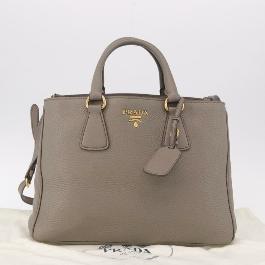 【日本直送】PRADA Vitterodino 手提包 皮革 兩用 灰色 金色 正品 BA13937V-11