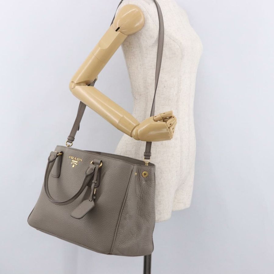 【日本直送】PRADA Vitterodino 手提包 皮革 兩用 灰色 金色 正品 BA13937V-31