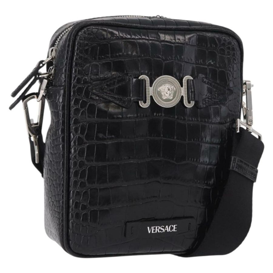 【日本直送】范思哲 (VERSACE) 黑色銀色皮革肩背包,正品 BA13966V-0