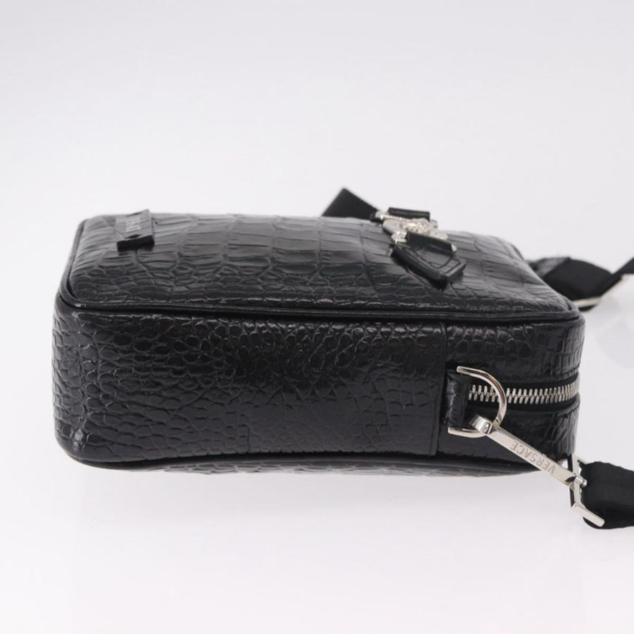 【日本直送】范思哲 (VERSACE) 黑色銀色皮革肩背包,正品 BA13966V-2