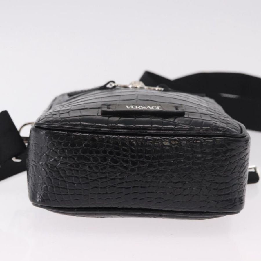 【日本直送】范思哲 (VERSACE) 黑色銀色皮革肩背包,正品 BA13966V-4