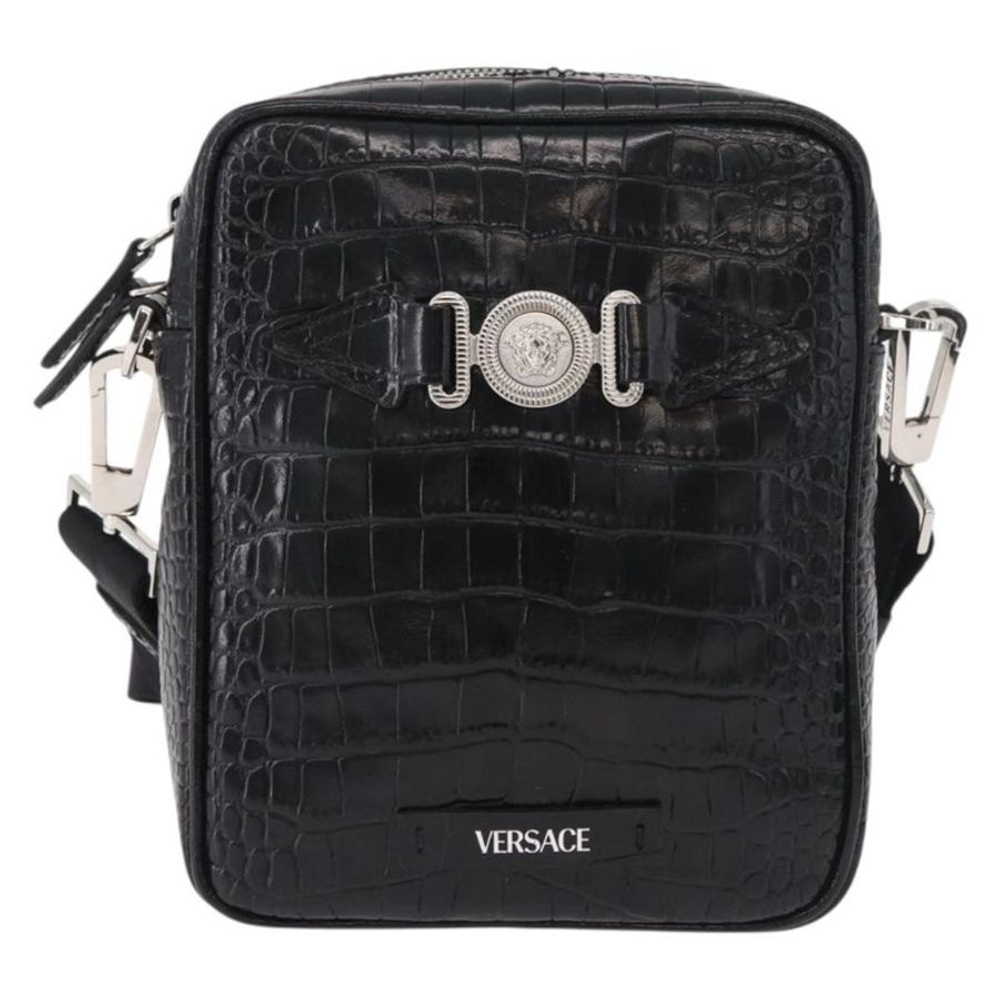 【日本直送】范思哲 (VERSACE) 黑色銀色皮革肩背包,正品 BA13966V-12