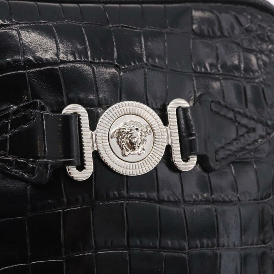 【日本直送】范思哲 (VERSACE) 黑色銀色皮革肩背包,正品 BA13966V-16