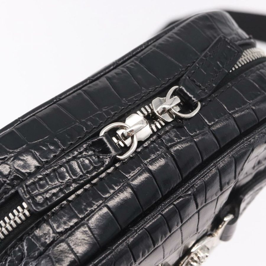 【日本直送】范思哲 (VERSACE) 黑色銀色皮革肩背包,正品 BA13966V-18