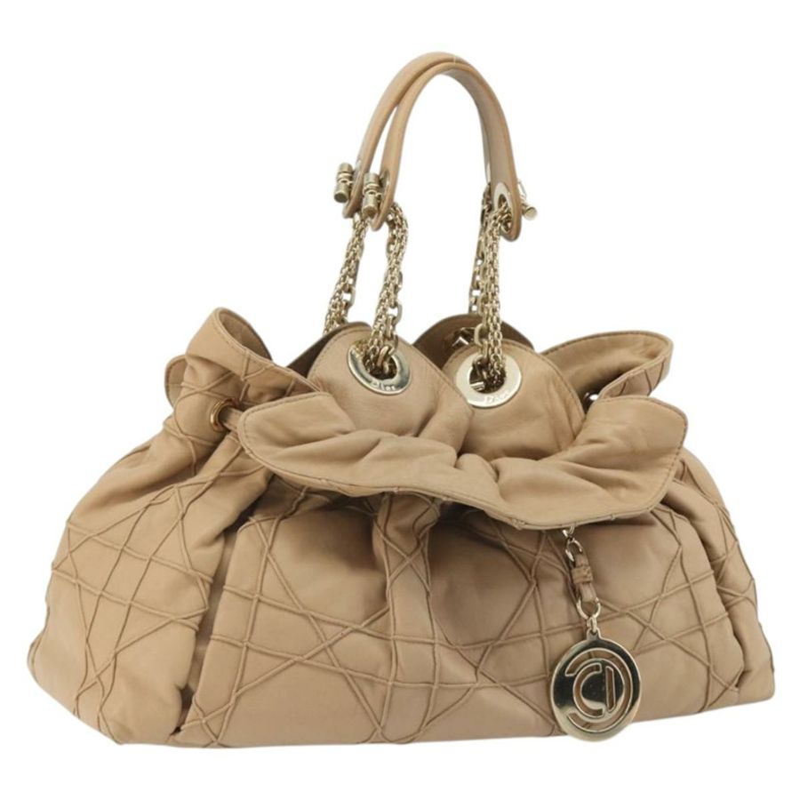 【日本直送】Christian Dior 鏈條抽繩包 皮革 米色 金色 正品 BA13968A-0