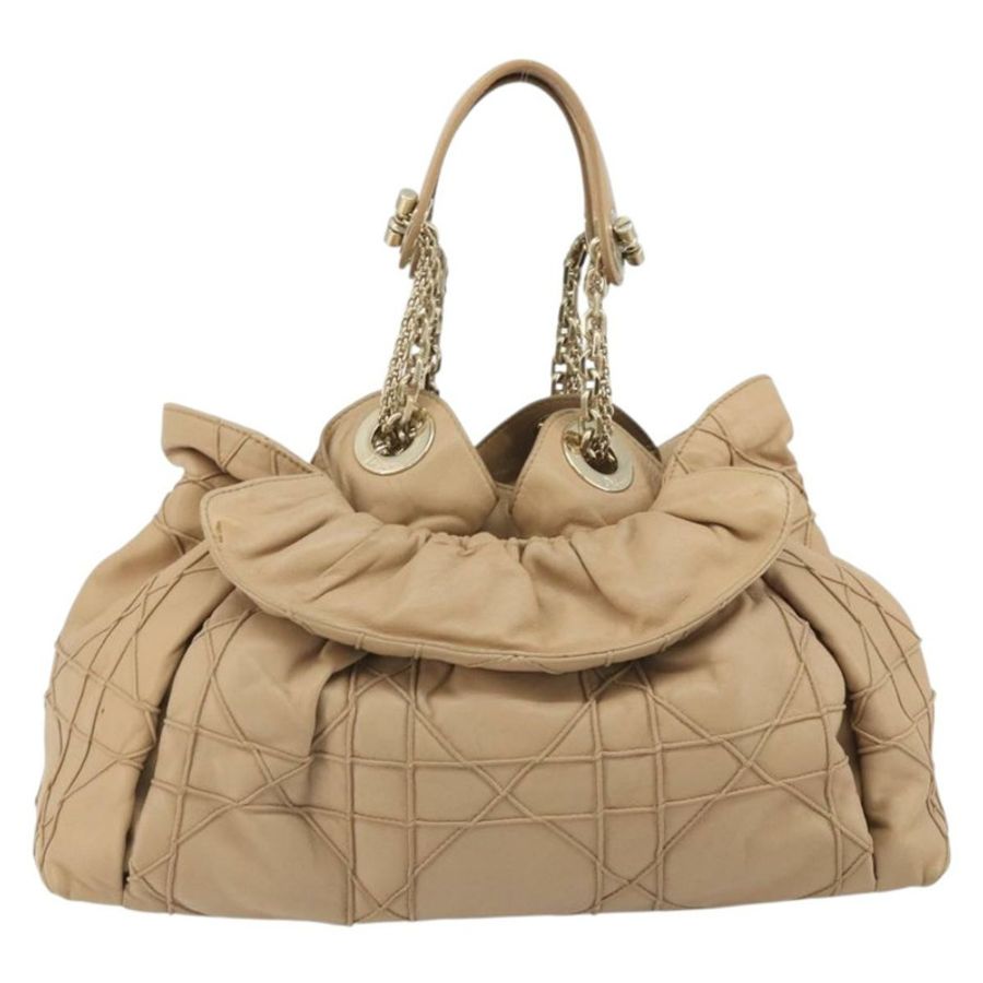【日本直送】Christian Dior 鏈條抽繩包 皮革 米色 金色 正品 BA13968A-1