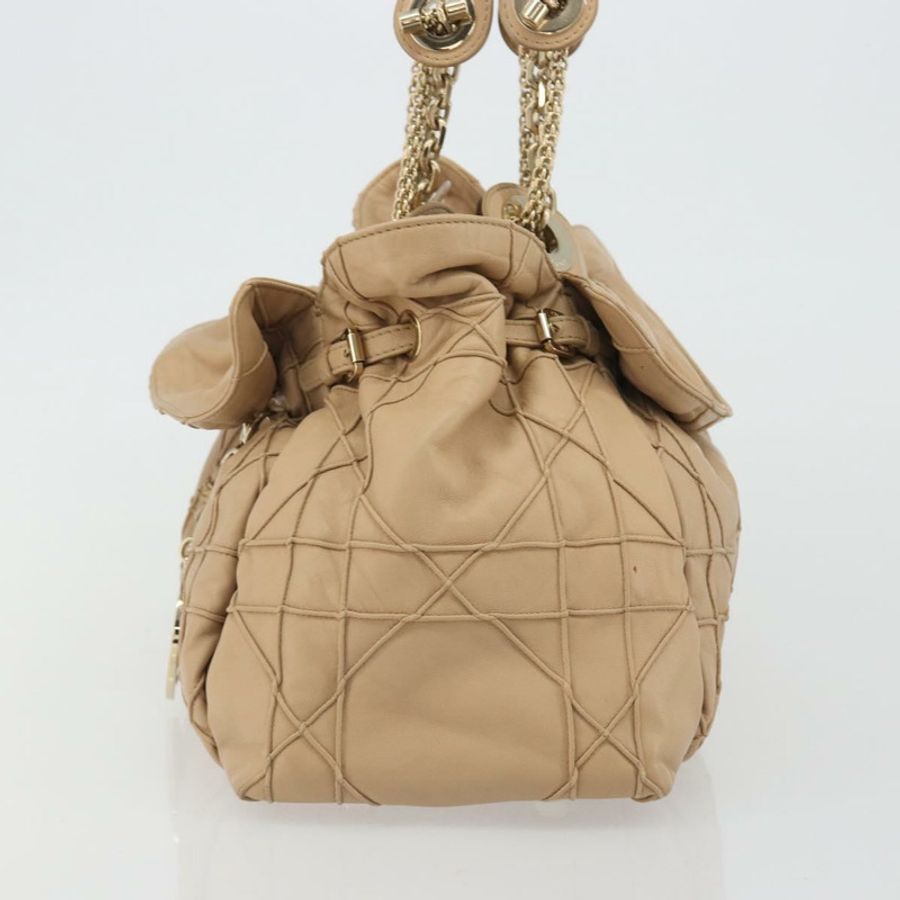 【日本直送】Christian Dior 鏈條抽繩包 皮革 米色 金色 正品 BA13968A-2