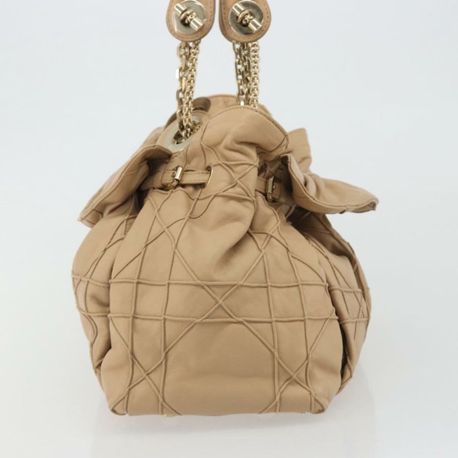 【日本直送】Christian Dior 鏈條抽繩包 皮革 米色 金色 正品 BA13968A-3
