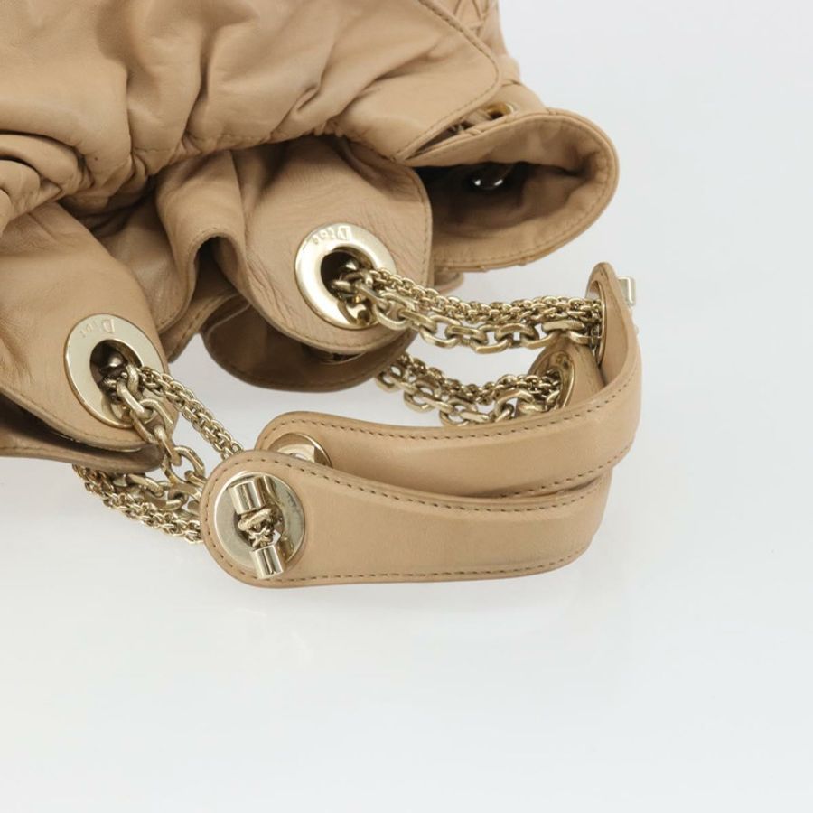 【日本直送】Christian Dior 鏈條抽繩包 皮革 米色 金色 正品 BA13968A-6