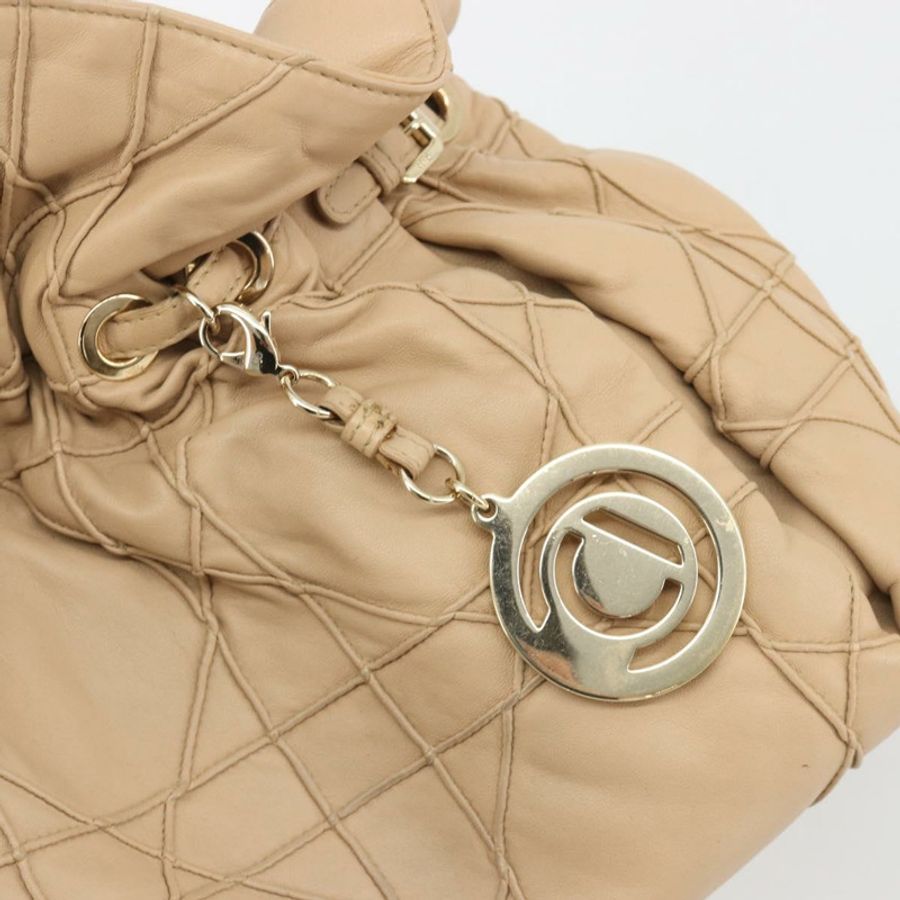 【日本直送】Christian Dior 鏈條抽繩包 皮革 米色 金色 正品 BA13968A-9
