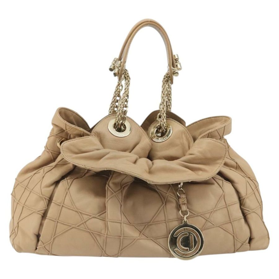 【日本直送】Christian Dior 鏈條抽繩包 皮革 米色 金色 正品 BA13968A-12