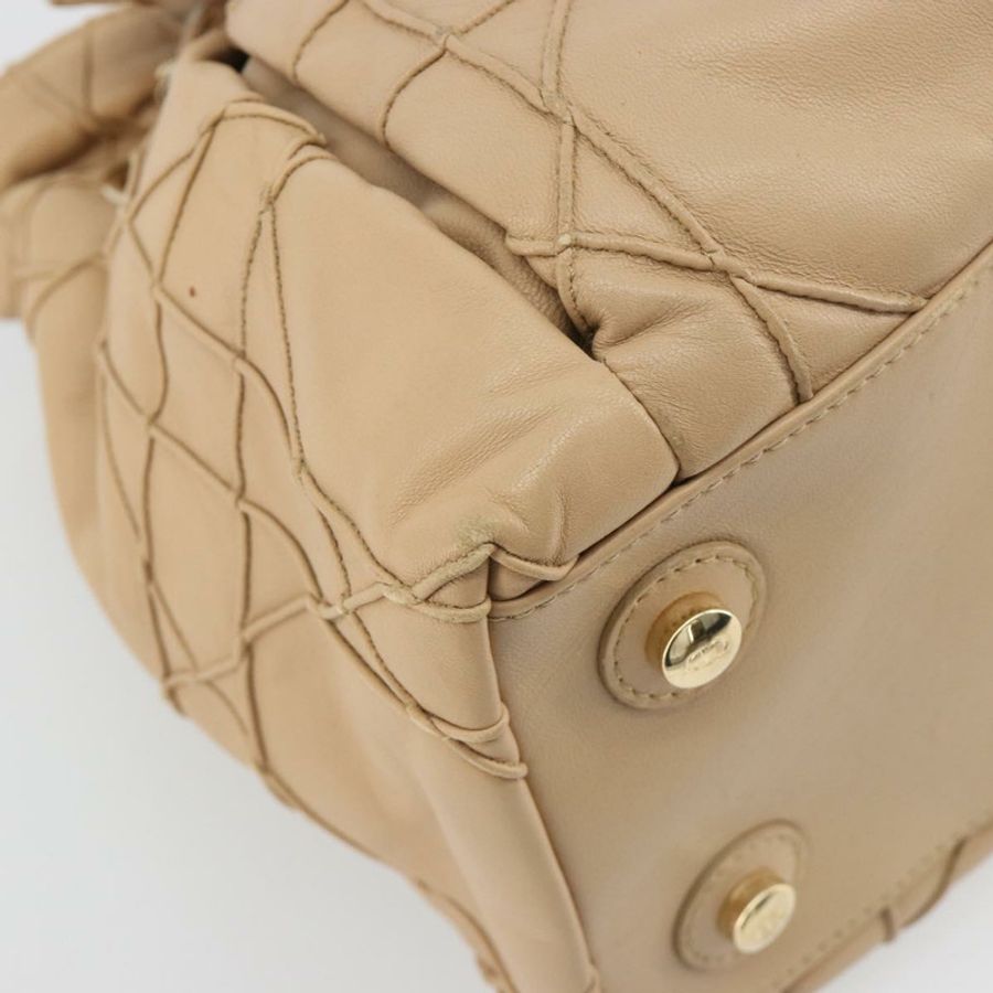 【日本直送】Christian Dior 鏈條抽繩包 皮革 米色 金色 正品 BA13968A-15