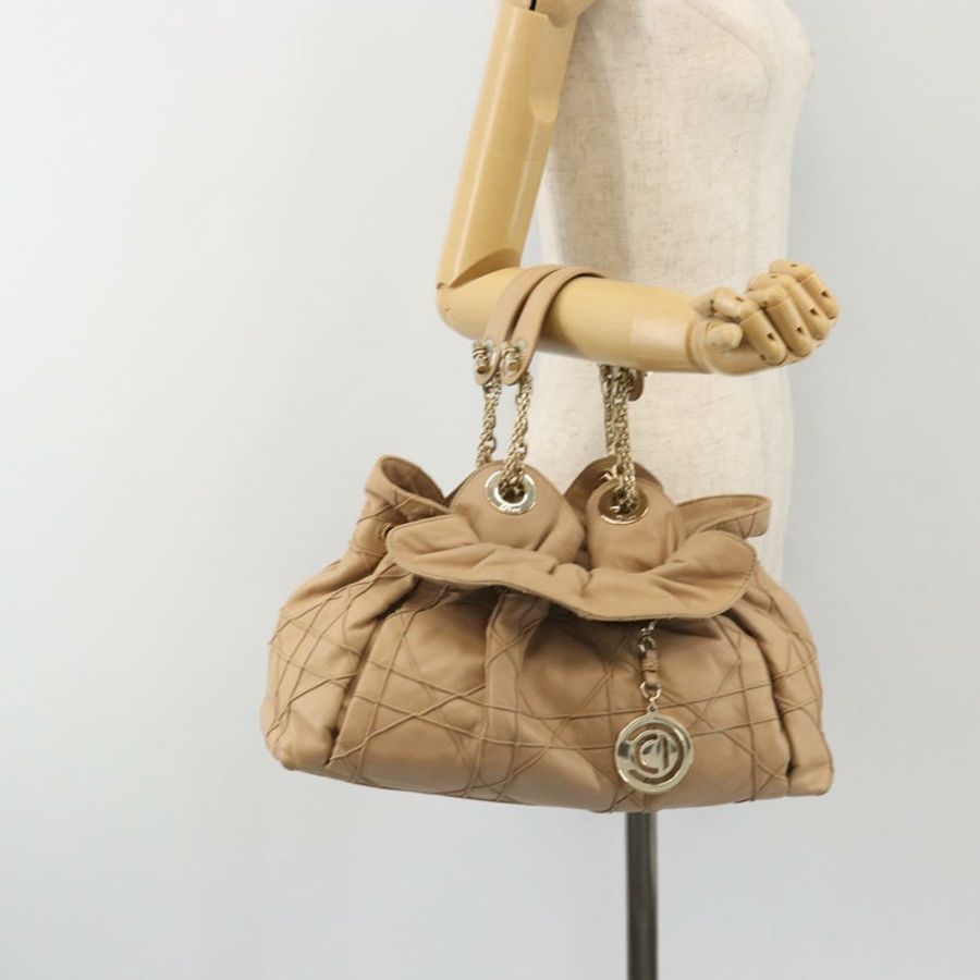 【日本直送】Christian Dior 鏈條抽繩包 皮革 米色 金色 正品 BA13968A-21