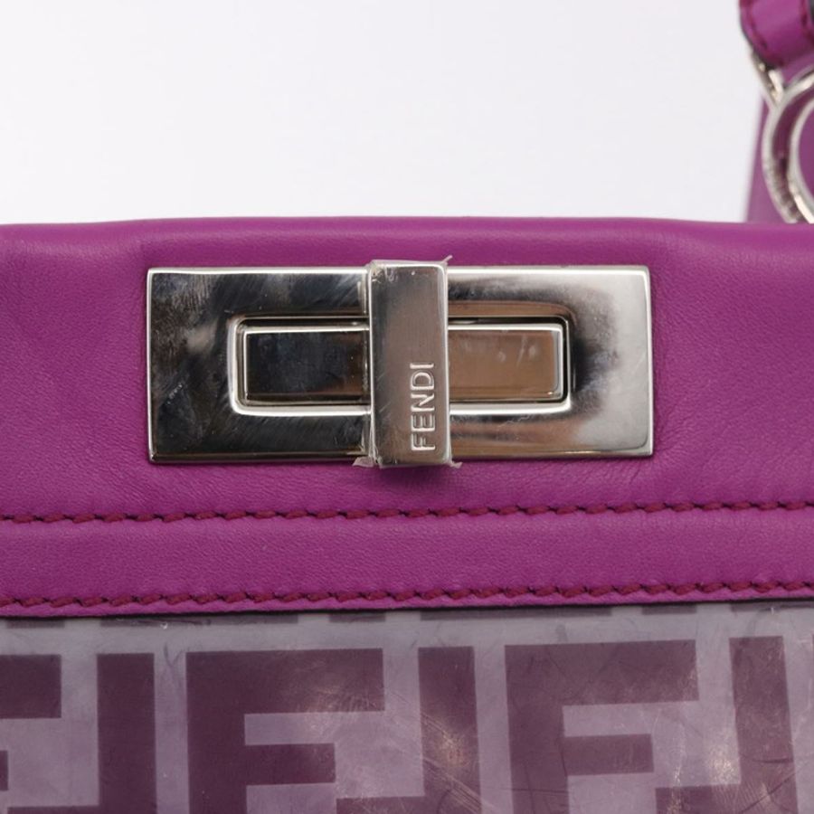 【日本直送】FENDI Zucca 帆布手提包,乙烯基皮革,紫色/銀色,兩用,正品 mr2679A-17