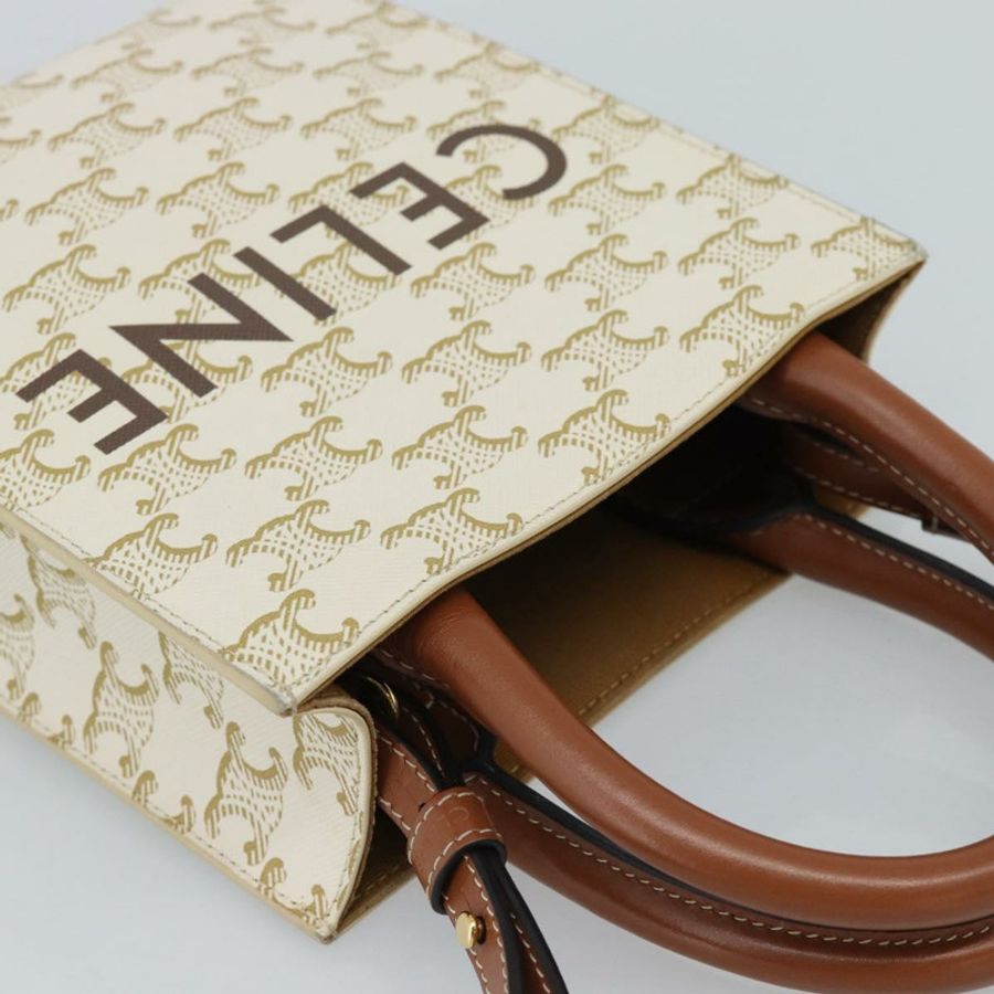 【日本直送】CELINE Triomphe Vertical Cabas Mini Bag 皮革 2way Beige Gold Auth mr2709V-5