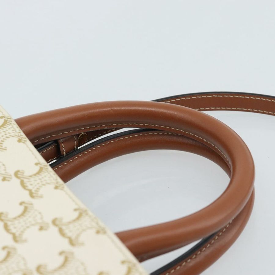 【日本直送】CELINE Triomphe Vertical Cabas Mini Bag 皮革 2way Beige Gold Auth mr2709V-7