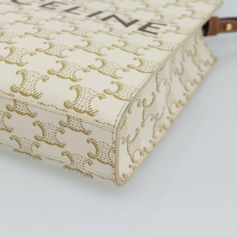 【日本直送】CELINE Triomphe Vertical Cabas Mini Bag 皮革 2way Beige Gold Auth mr2709V-9